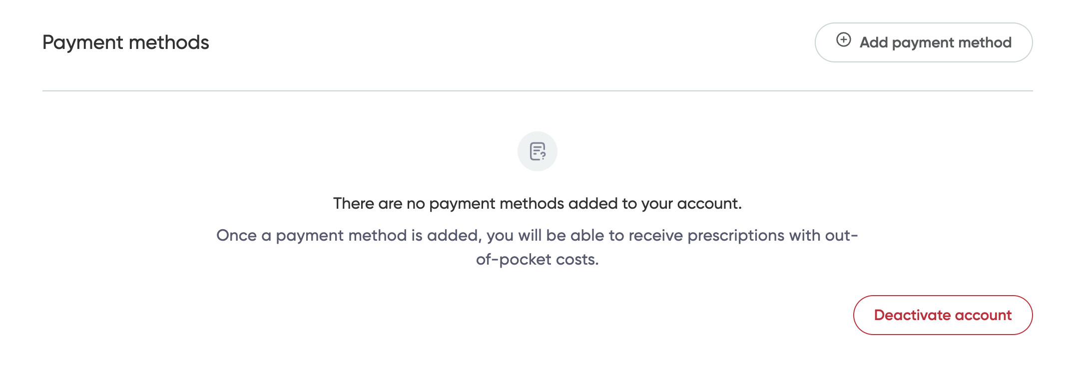Payment methods screen where you can add card details and associate a card to a profile.