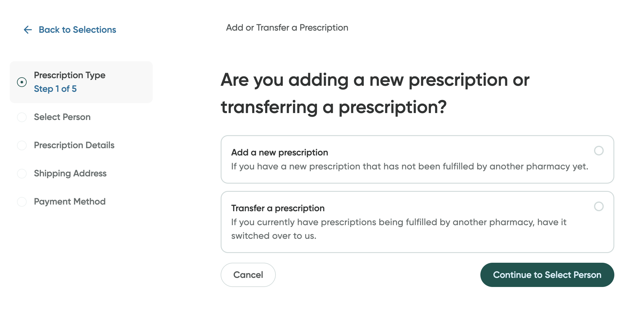 Prescription type screen