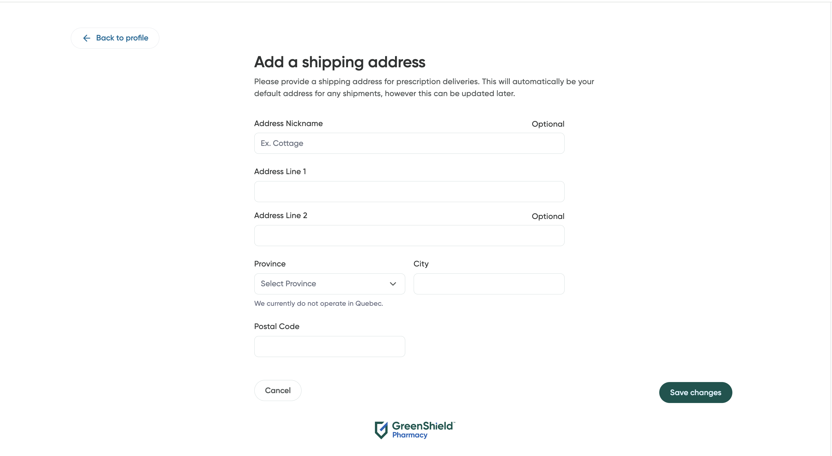 Add a shipping address screen.